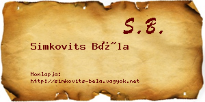 Simkovits Béla névjegykártya